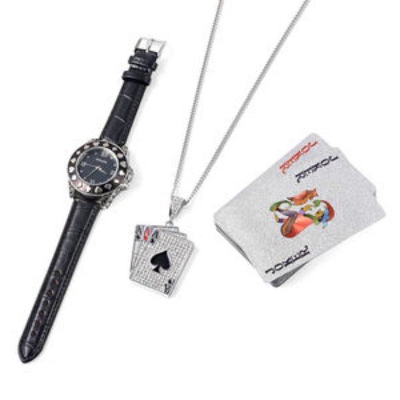 Watch withPendant Necklace and Playing Cards